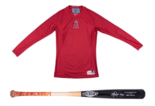 2018 Mike Trout Game Used & Signed Old Hickory MT27* Model Bat & Los Angeles Angels Undershirt (PSA/DNA GU 9.5 & Anderson LOA) 